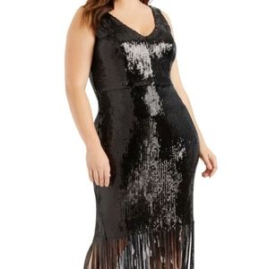 Eloquii Black Sequin Gown With Fringe